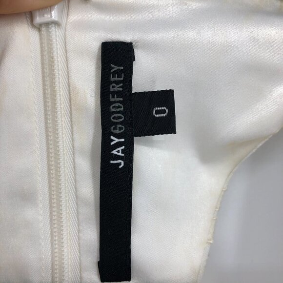 JayGodfrey White Paisley Jacquard Scoop Neck Front Slit Midi Length Dress 0 - Picture 5 of 16